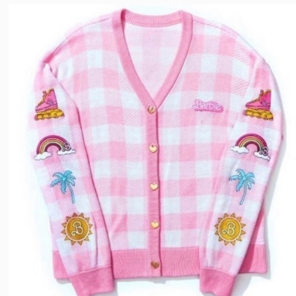 Barbie The Movie Pink and White Checkered Cardigan XL